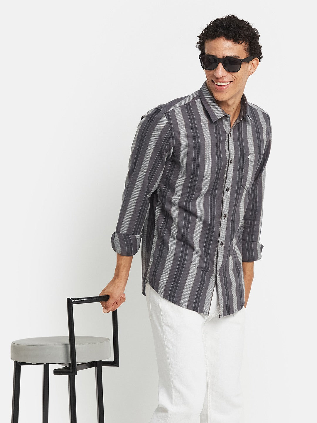 METTLE Vertical Striped Long Sleeves Cotton Shirt