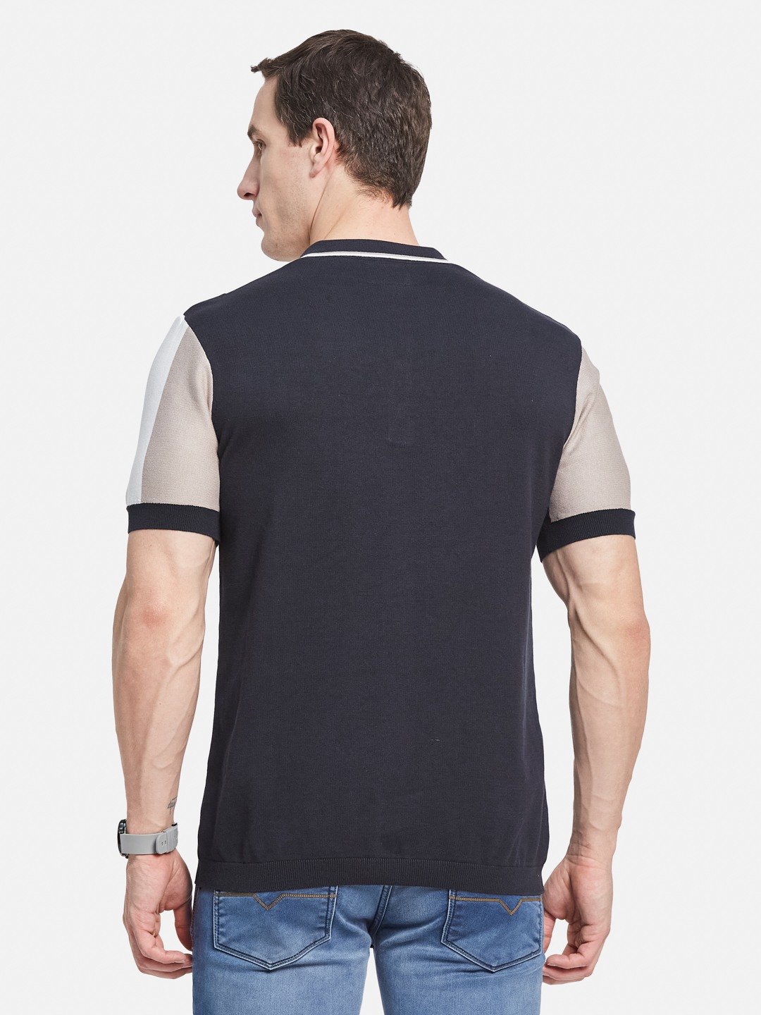 METTLE Men Colourblocked Polo Collar T-shirt