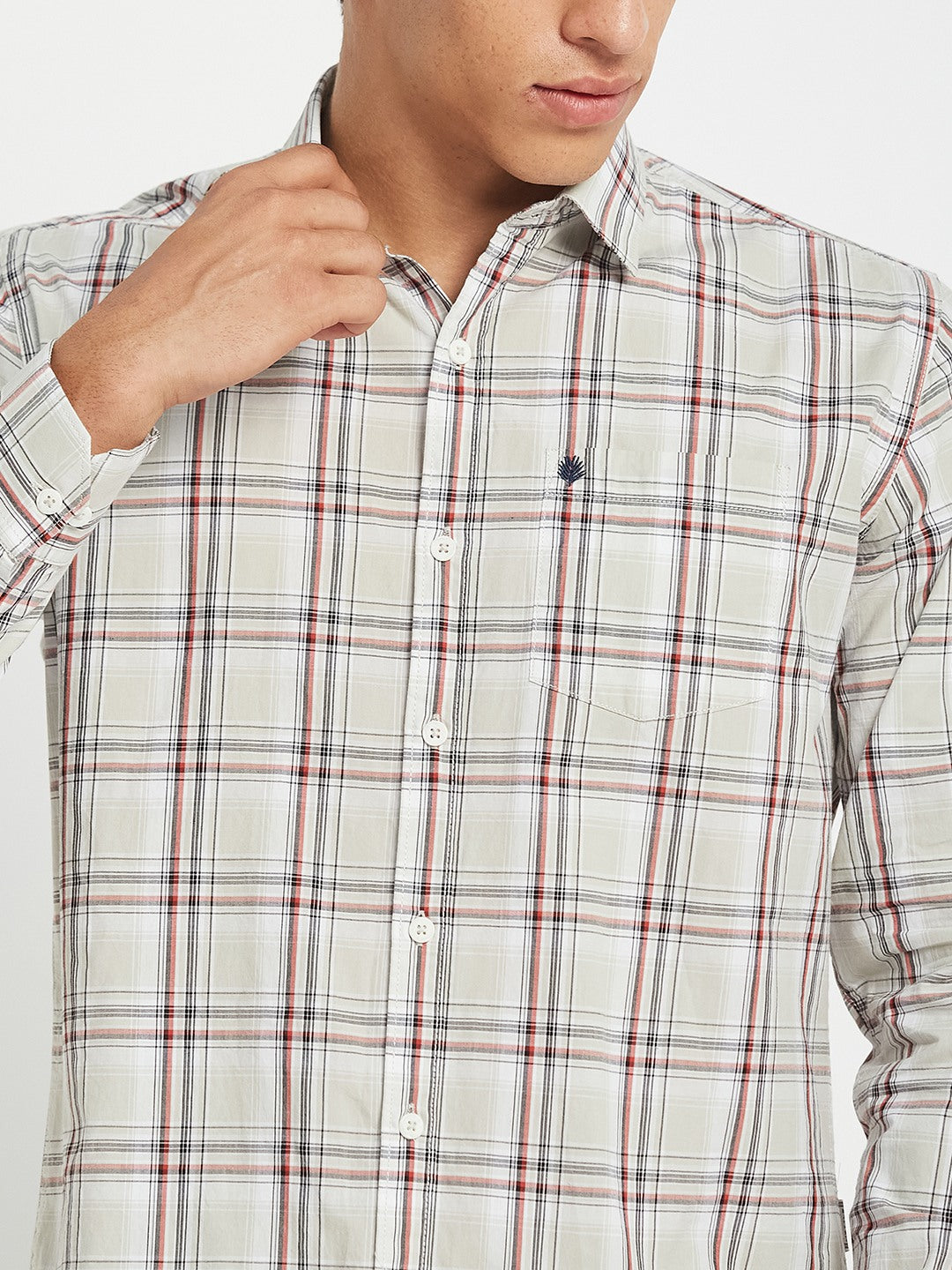 METTLE SS25 Checked Cotton Spread Collar Casual Shirt
