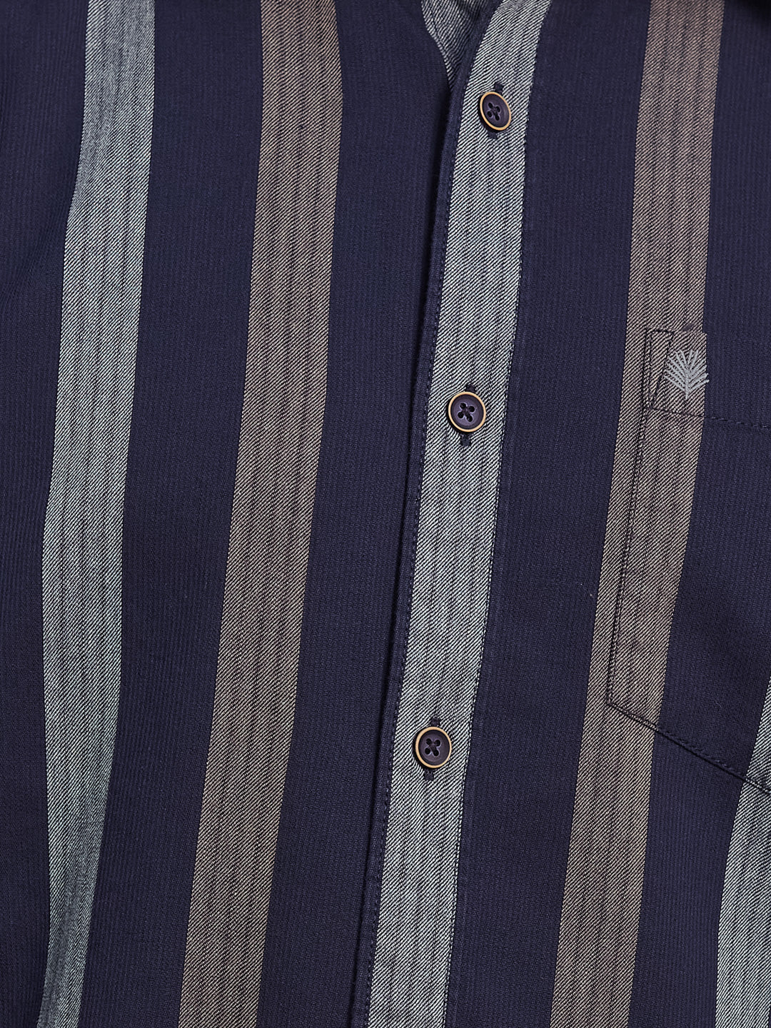 METTLE Men Multi Stripes Opaque Striped Casual Shirt