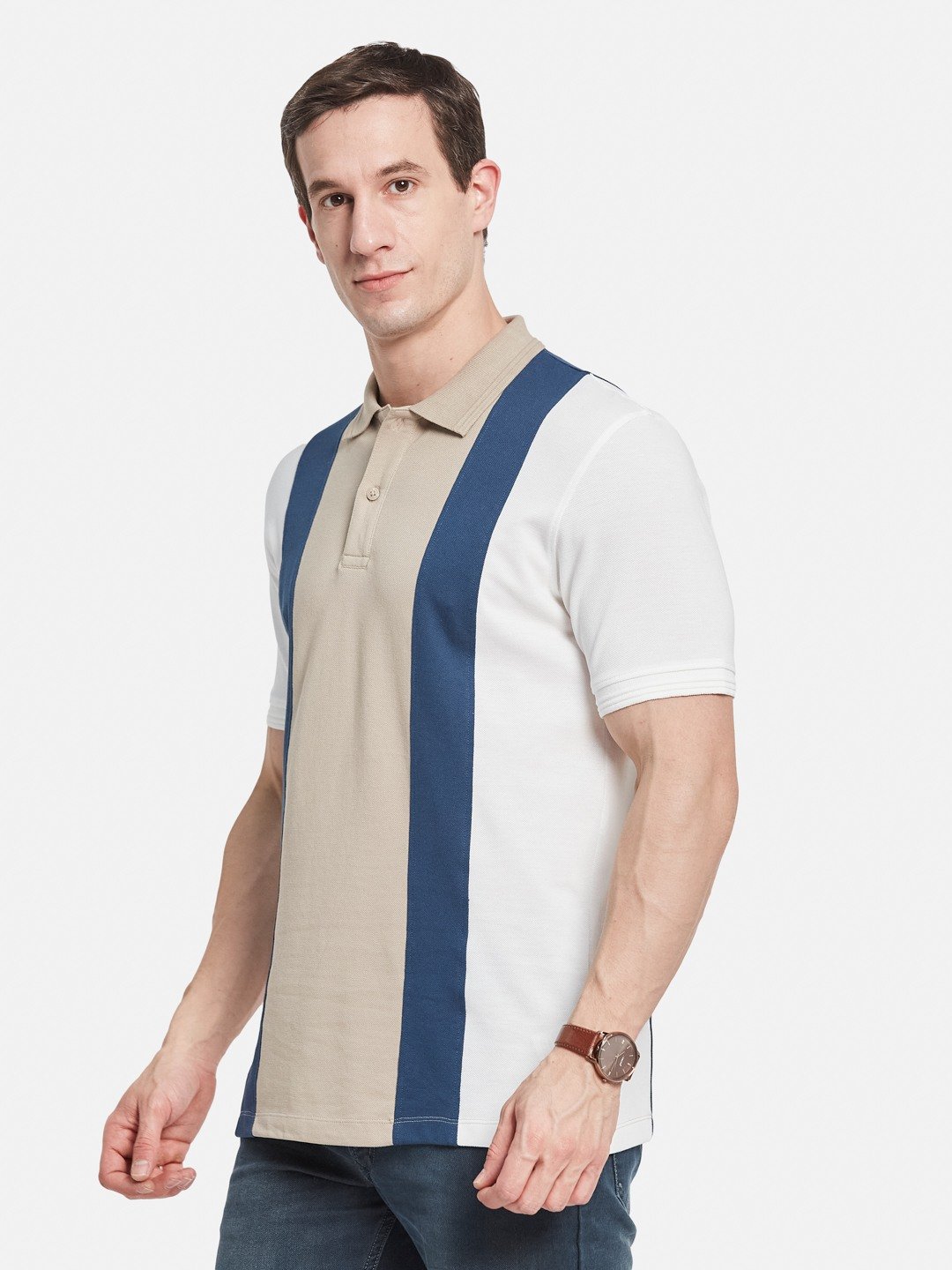 Octave Men Colourblocked Polo Collar T-shirt