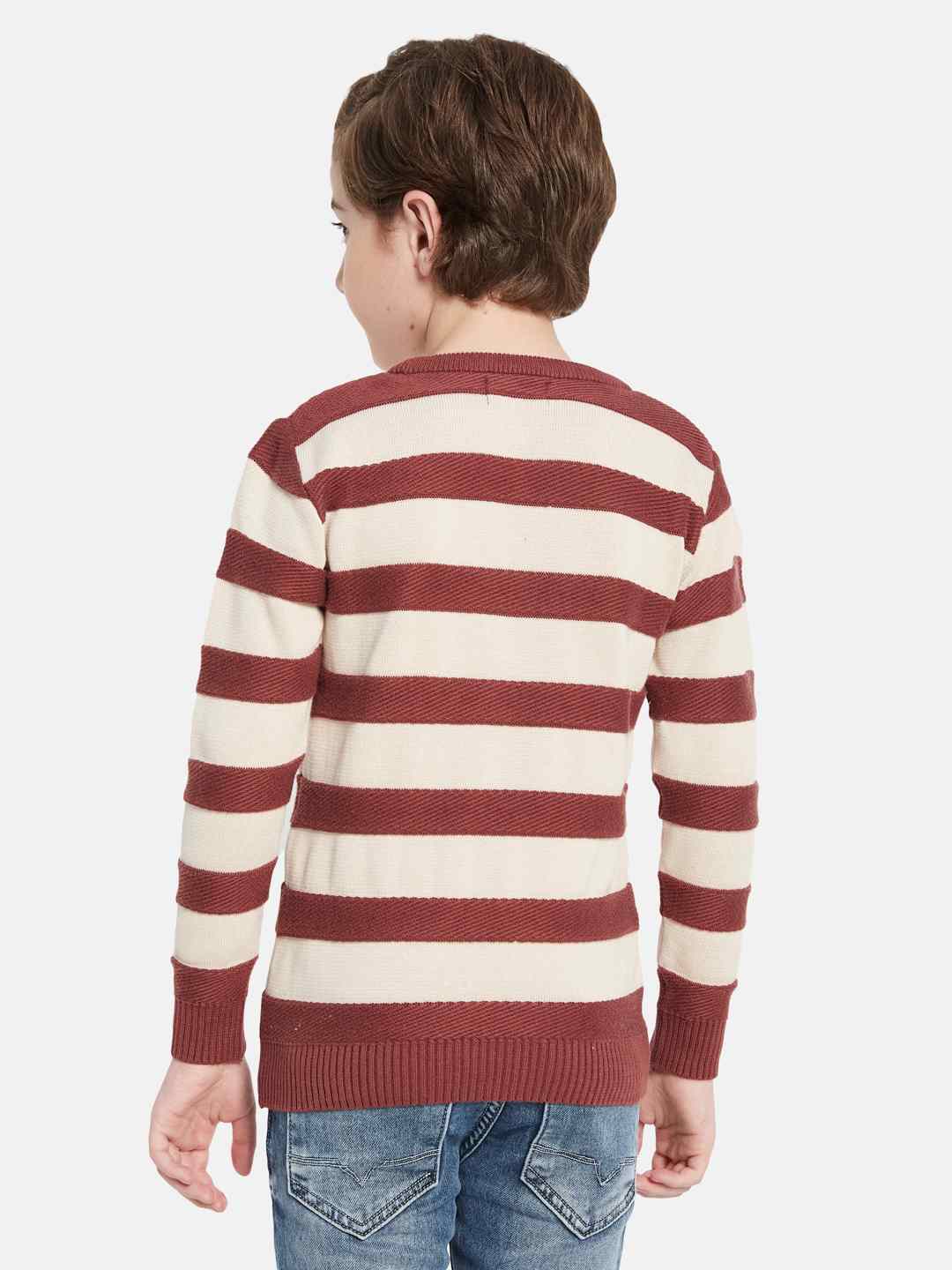 Octave Boys Striped Round Neck Cotton Pullover Sweater