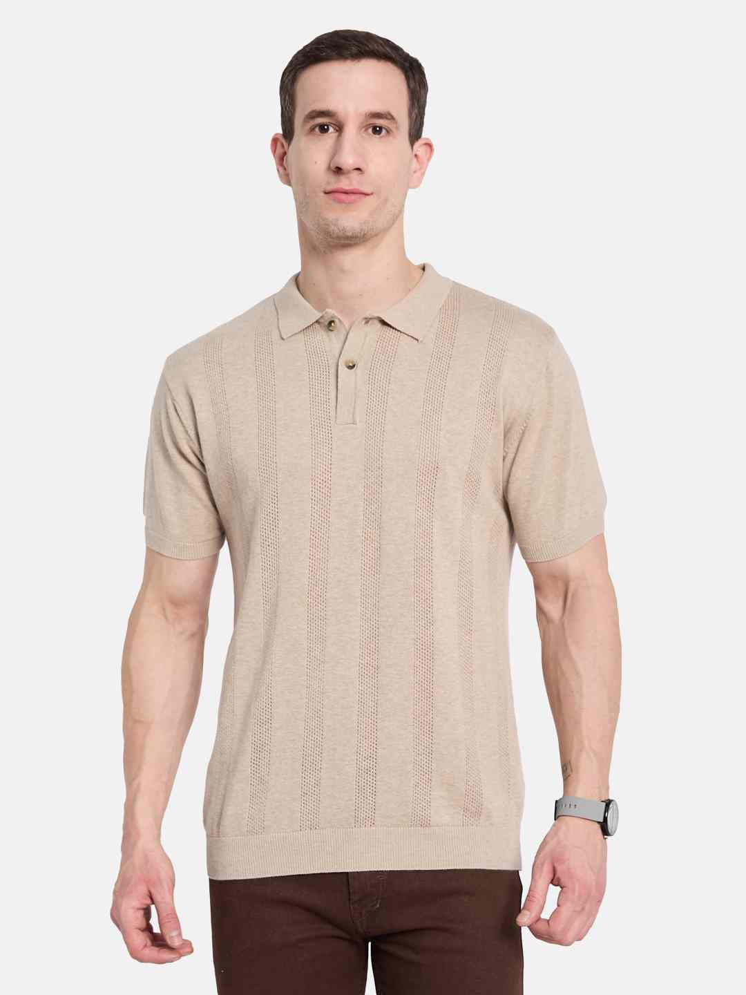 METTLE Men Striped Polo Collar T-shirt