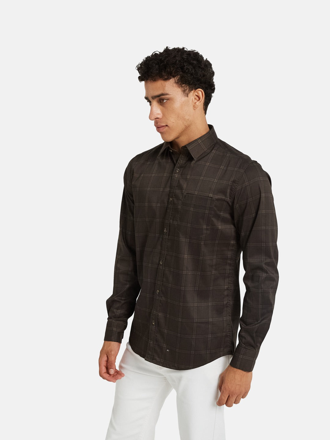METTLE Men Checked Spread Collar Cotton Casual Shirt