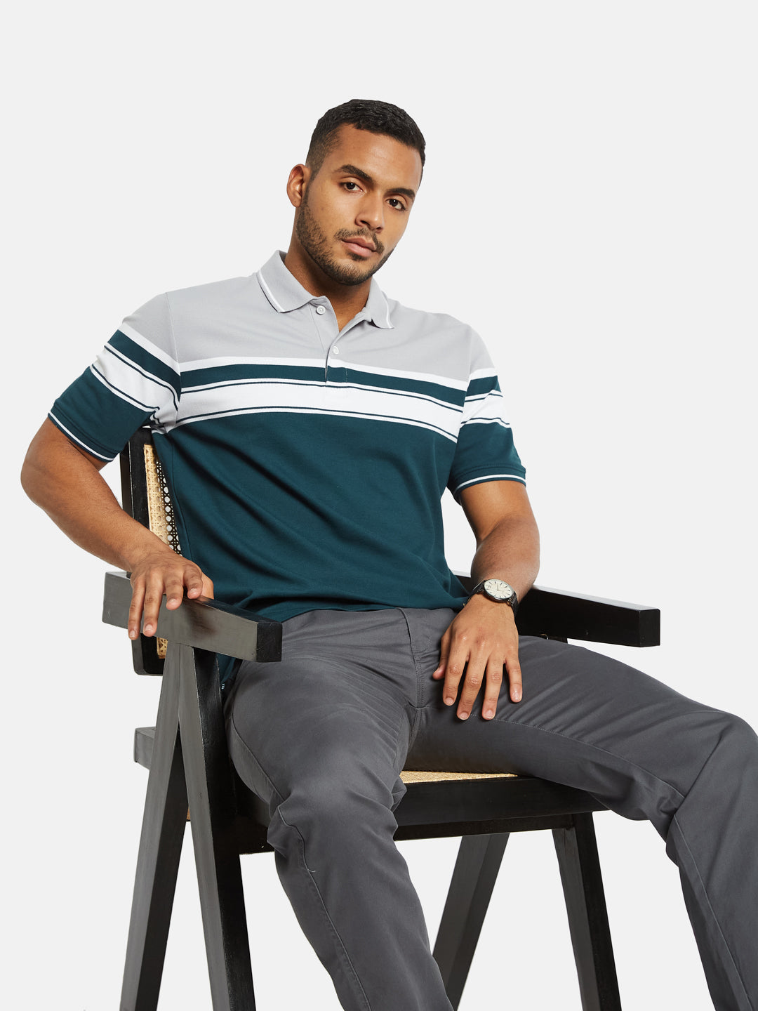 Octave Men Colourblocked Polo Collar T-shirt