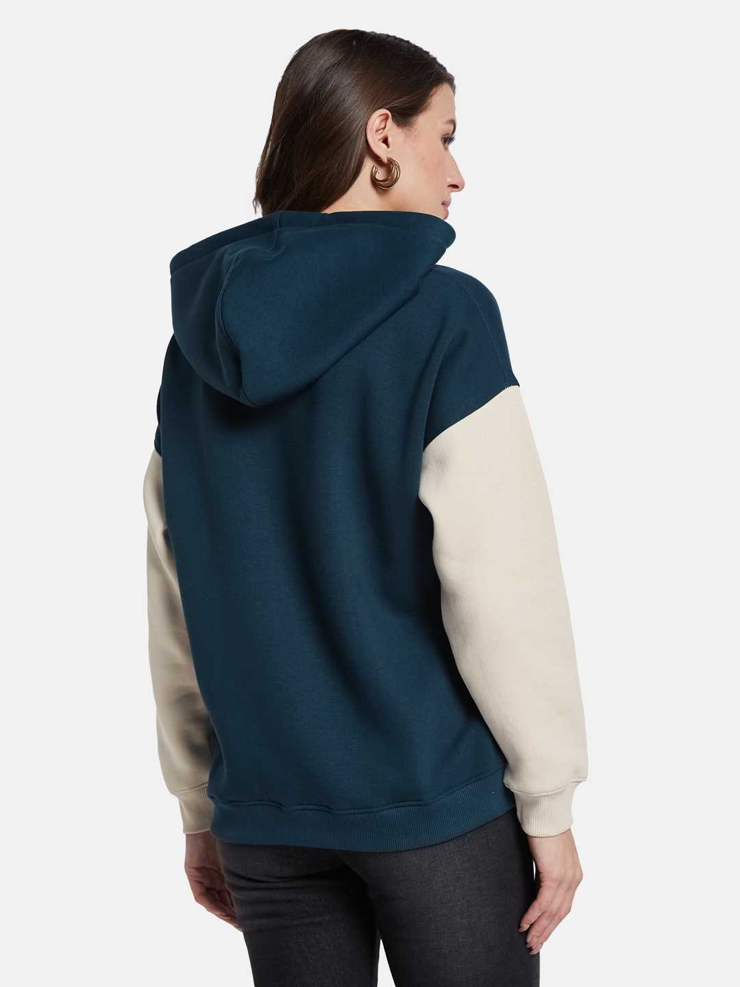 METTLE Women Printed Hooded Sweatshirt