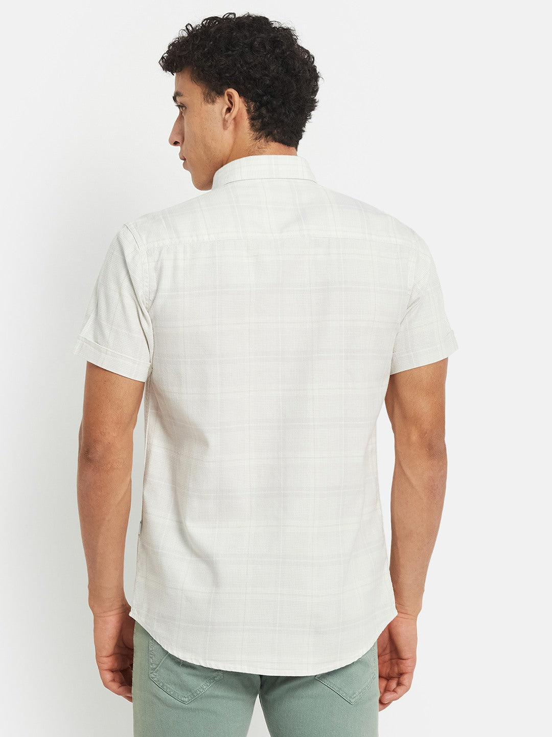 METTLE SS25 Checked Cotton Spread Collar Casual Shirt