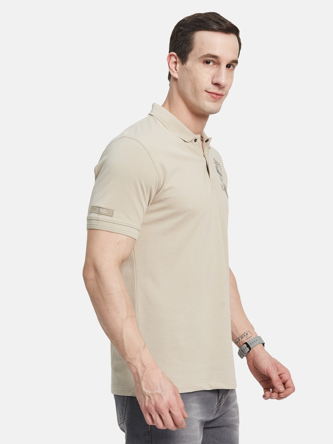 SOLID POLO NECK PIQUE MILLITARY APPLIQUED T-SHIRT