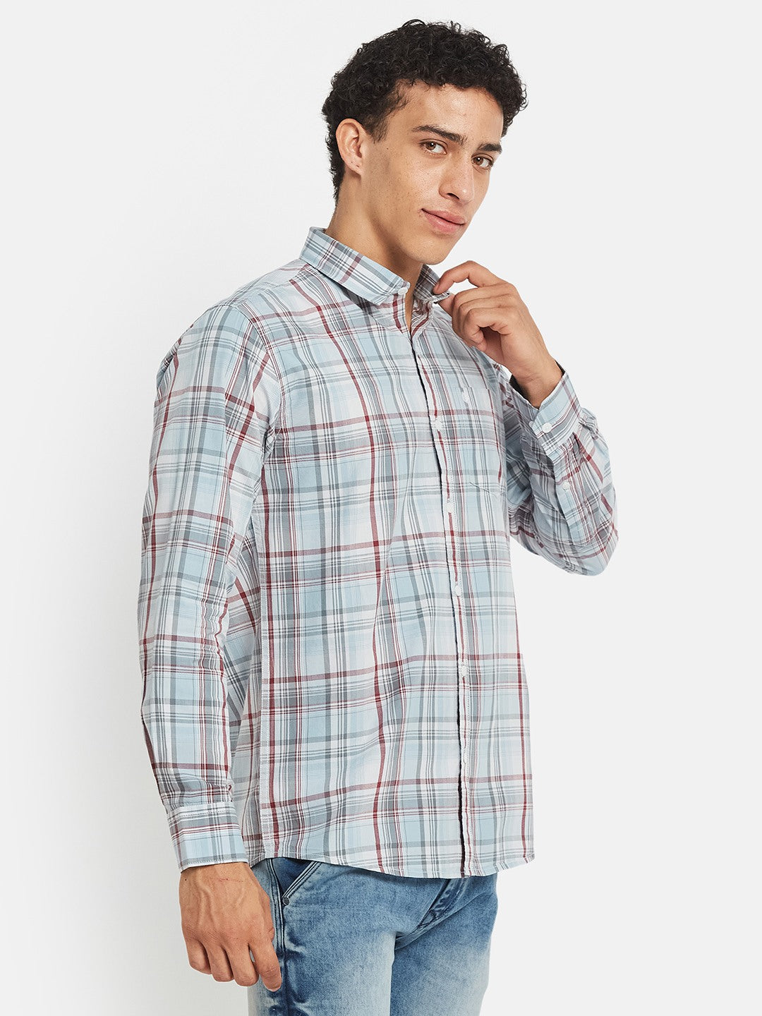 METTLE SS25 Checked Cotton Spread Collar Casual Shirt