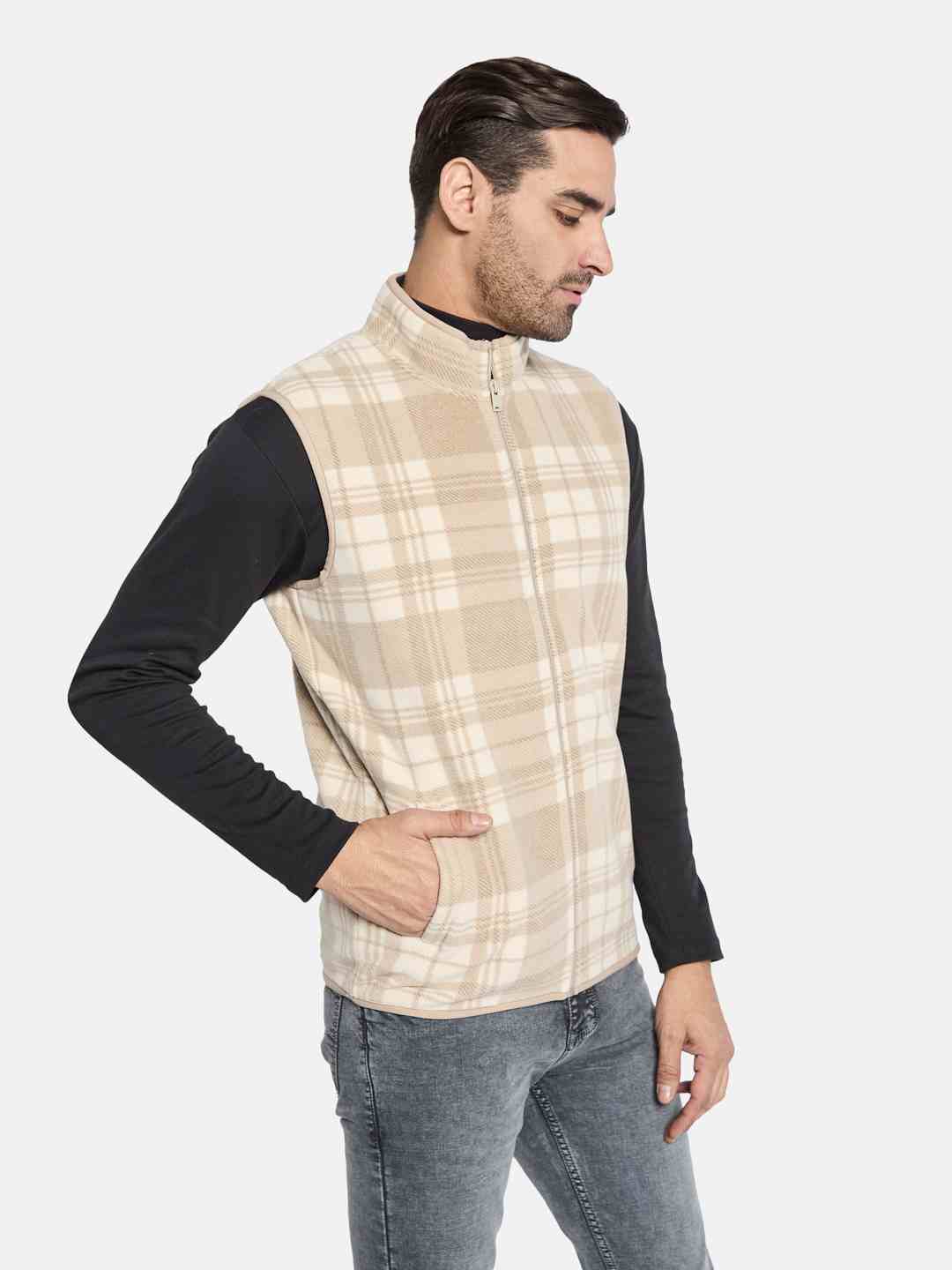 Octave Men Checked Front-Open Sweatshirt