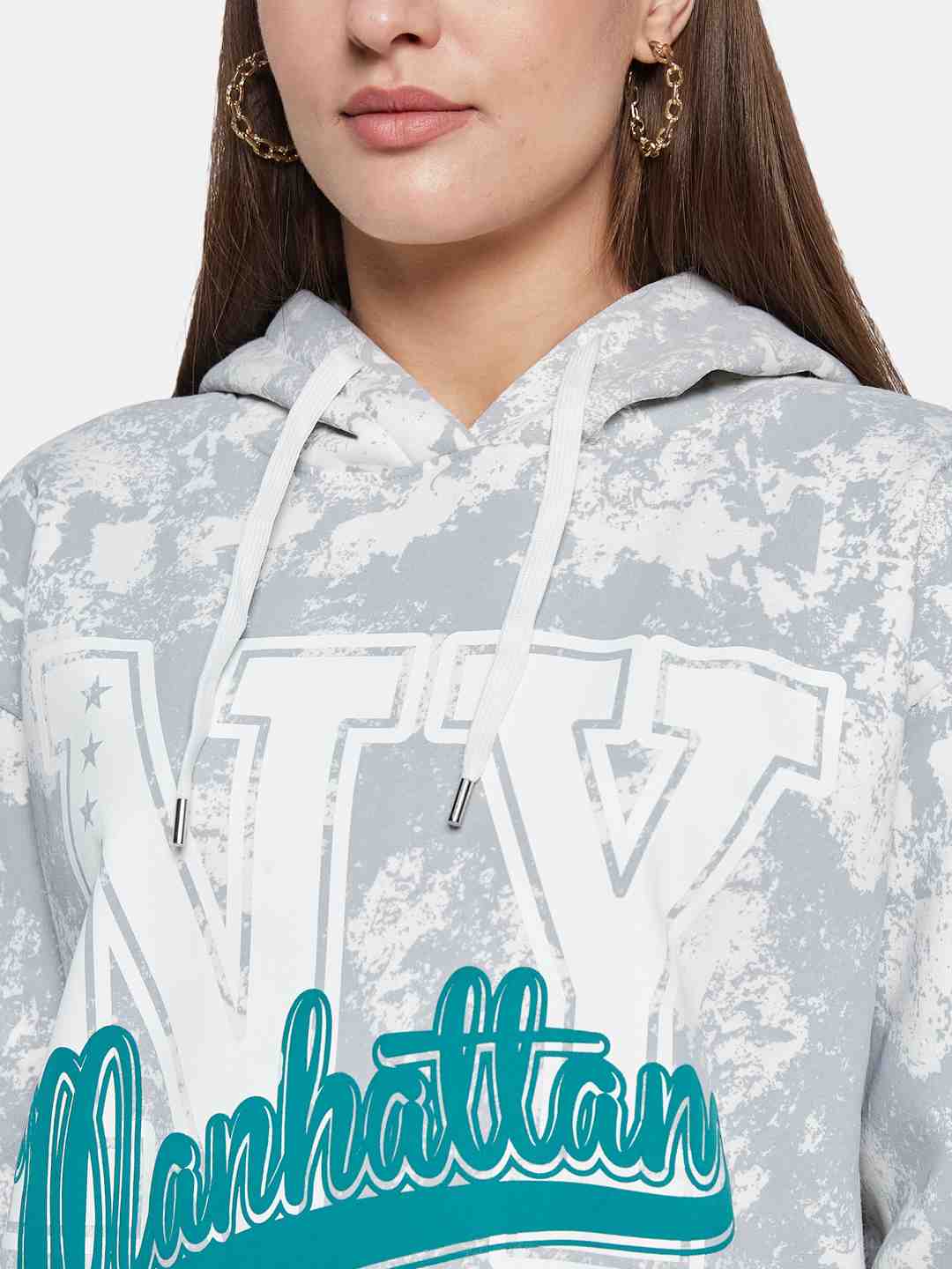 METTLE Women Printed Hooded Sweatshirt