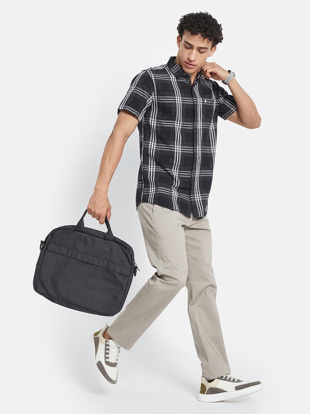 METTLE SS25 Checked Spread Collar Cotton Casual Shirt