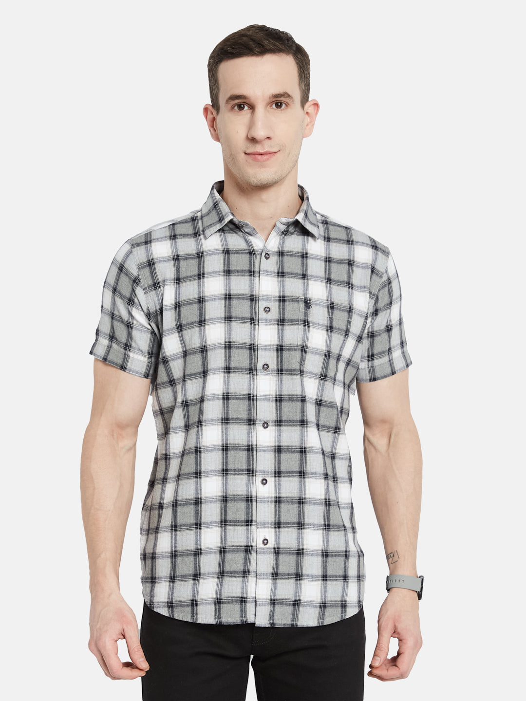 METTLE Men Opaque Checked Casual Shirt