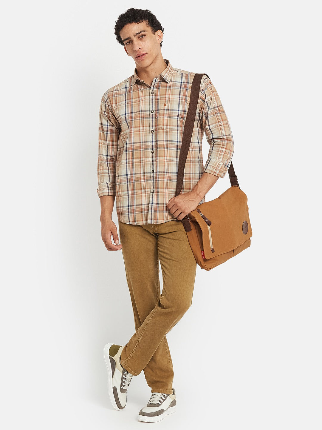 METTLE SS25 Checked Cotton Spread Collar Casual Shirt