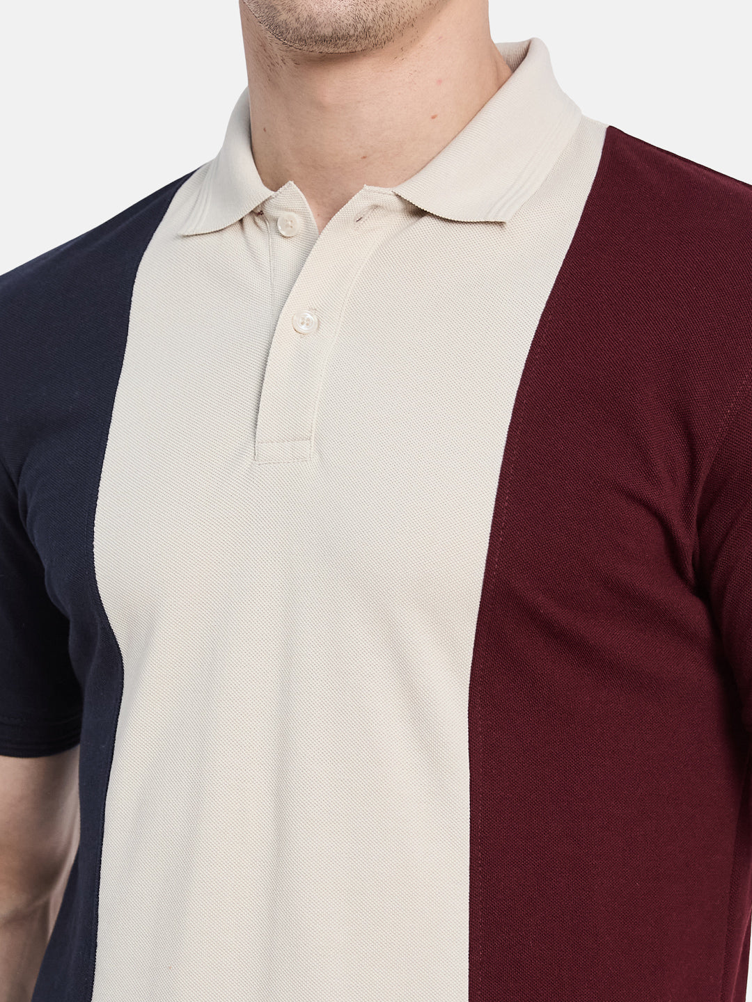 Octave Men Colourblocked Polo Collar T-shirt