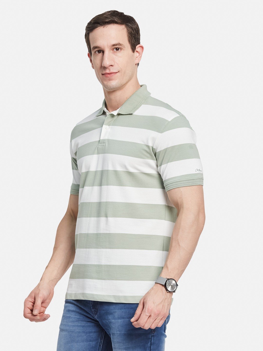 STRIPE POLO NECK PIQUE LYCRA  T-SHIRT