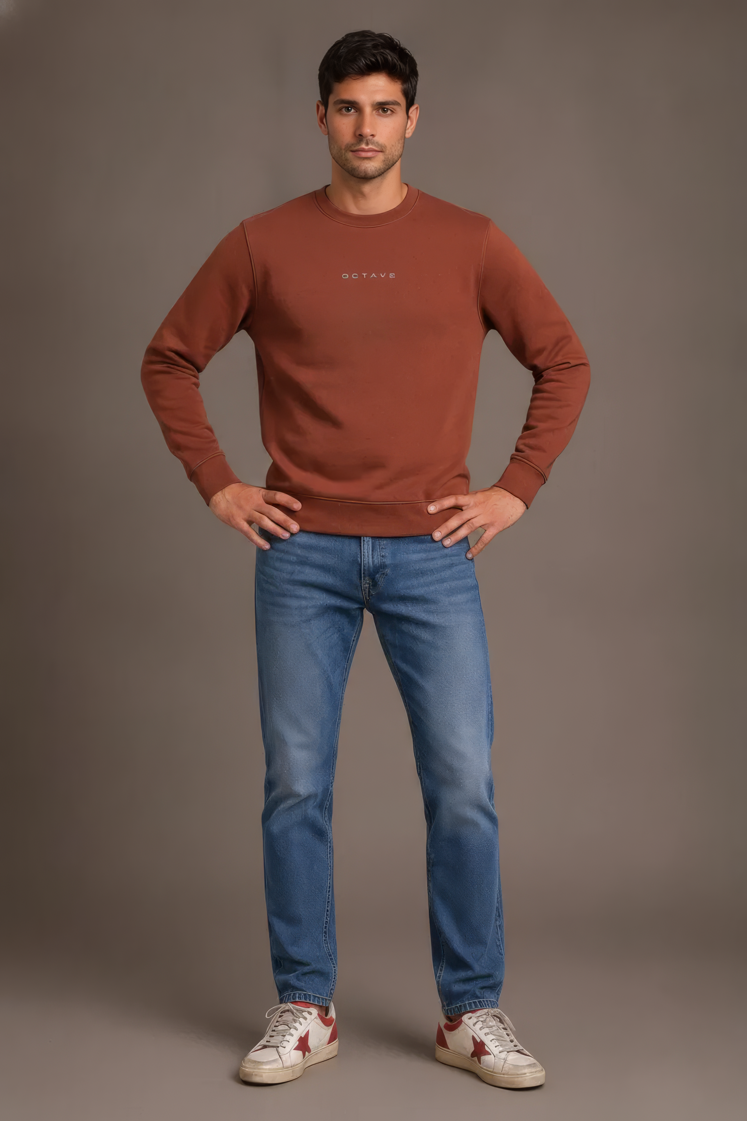 Men’s Premium Rust Crew Neck Cotton Fleece Sweatshirt