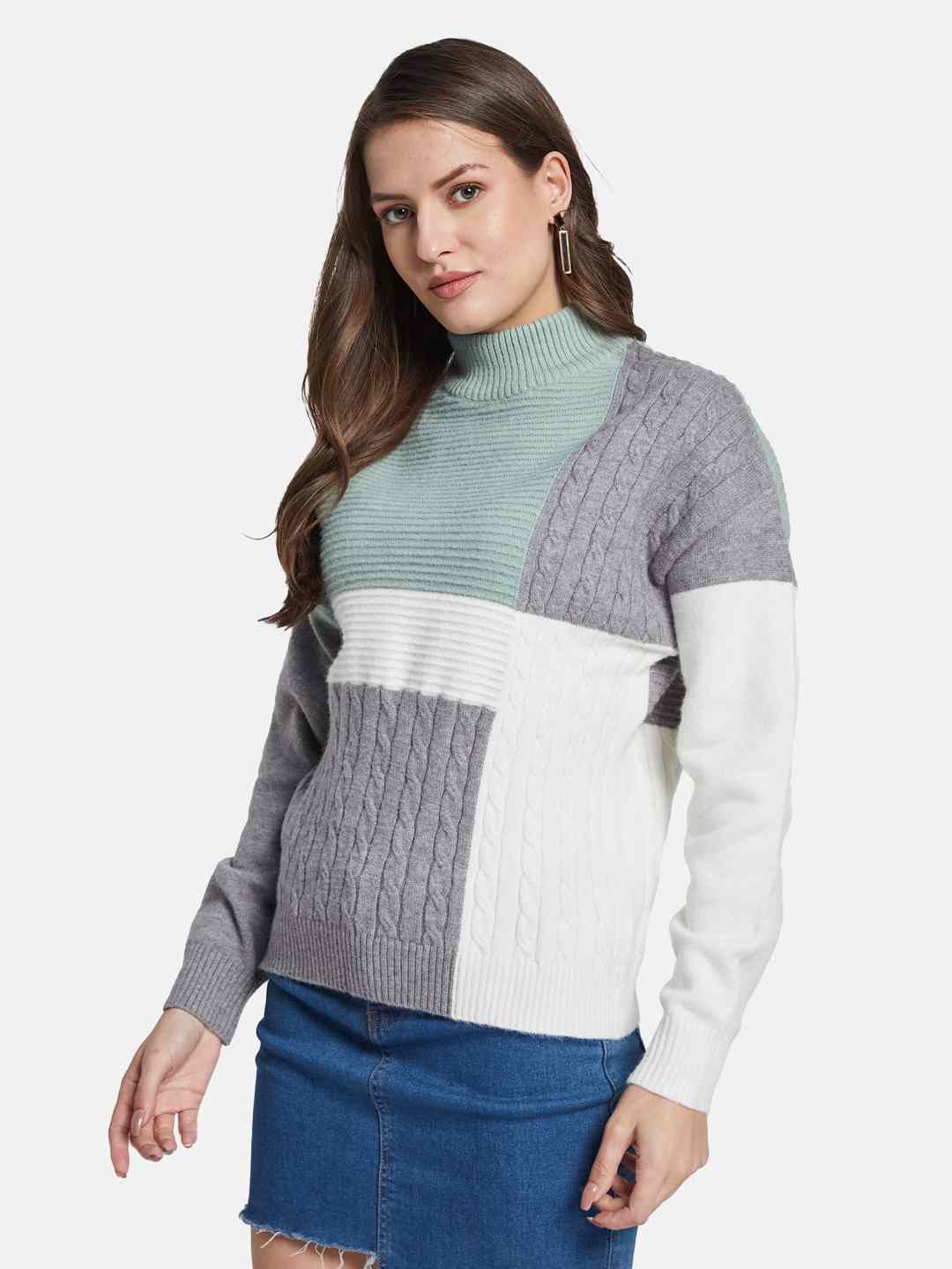 METTLE Women Colourblocked Pullover