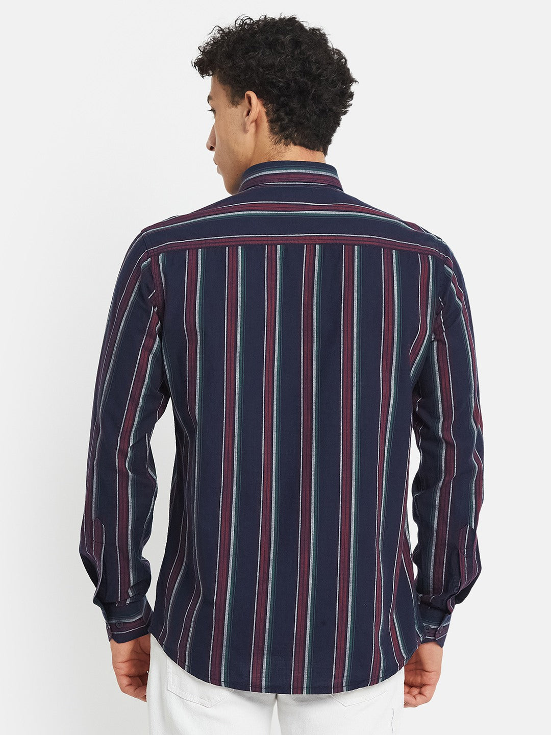 METTLE Men Vertical Striped Spread Collar Cotton Casual Shirt