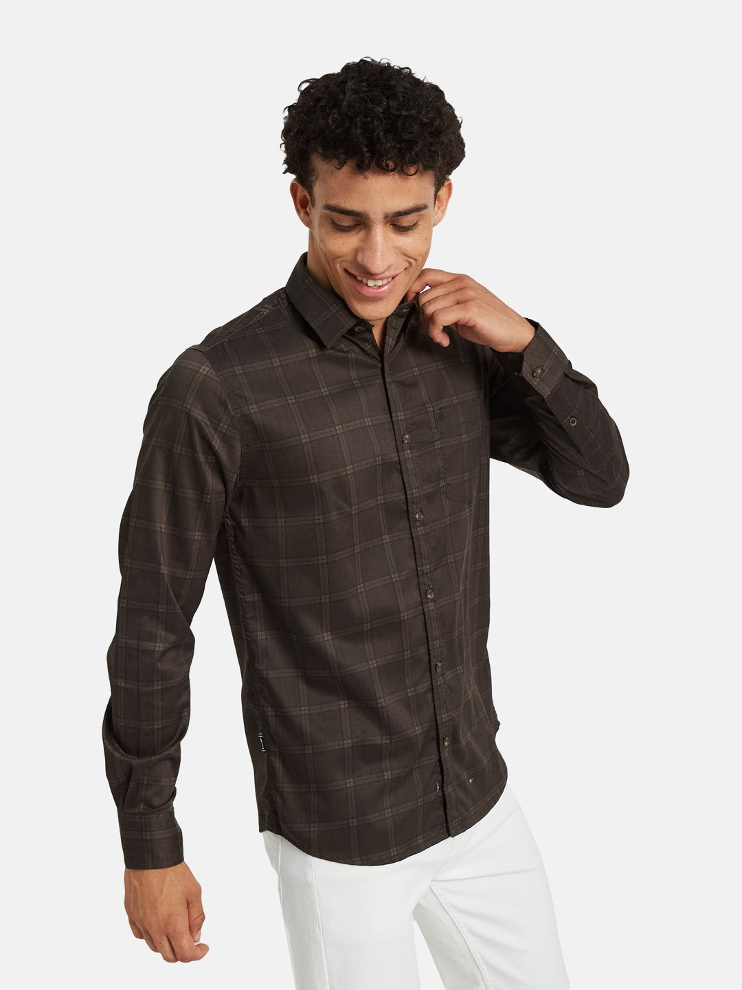 METTLE Men Checked Spread Collar Cotton Casual Shirt