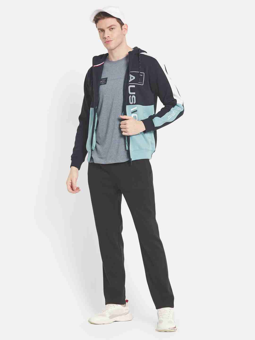 Octave Men Colourblocked Hooded Sweatshirt