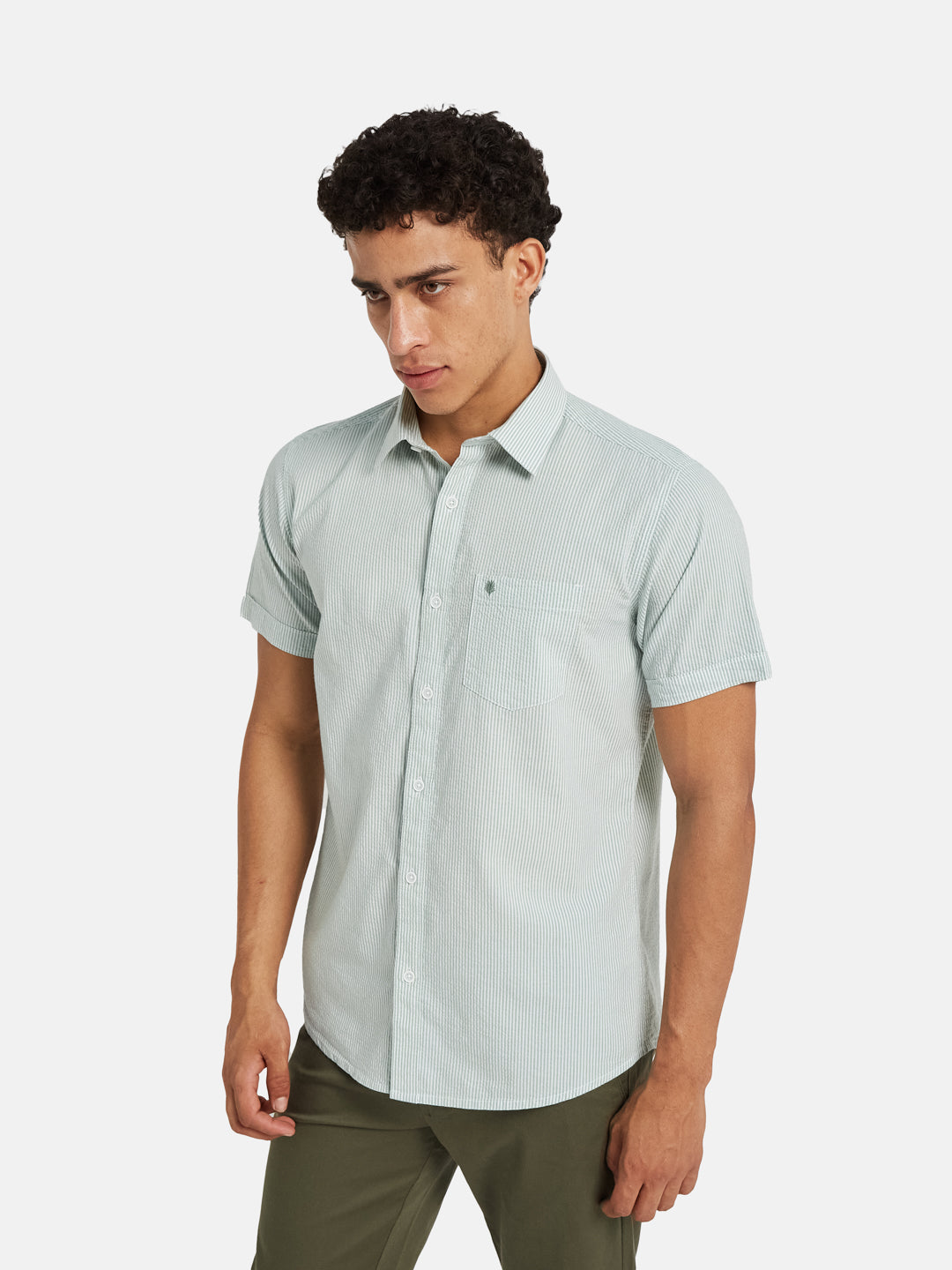 METTLE Multi Stripes Striped Spread Collar Cotton Shirt