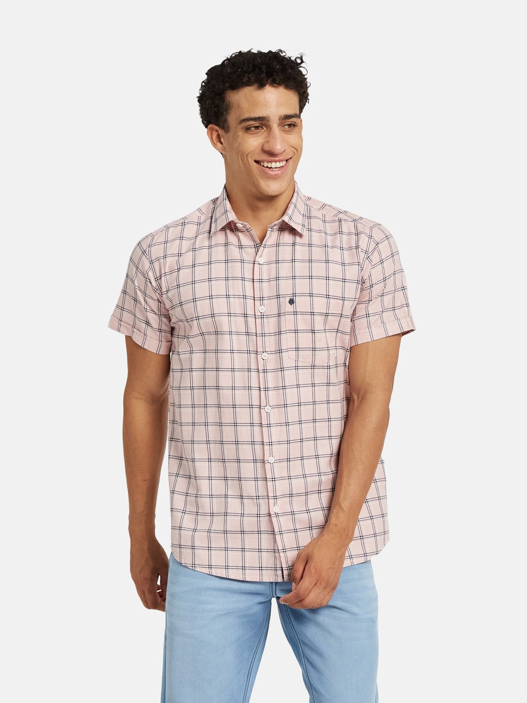 METTLE SS25 Checked Spread Collar Cotton Casual Shirt