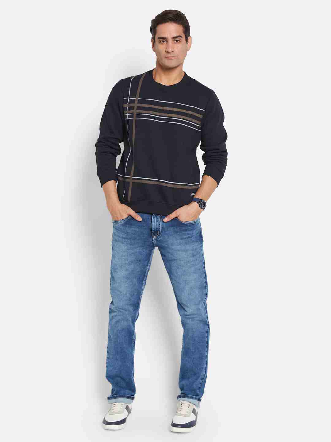 Octave Men Striped Round Neck Sweatshirt