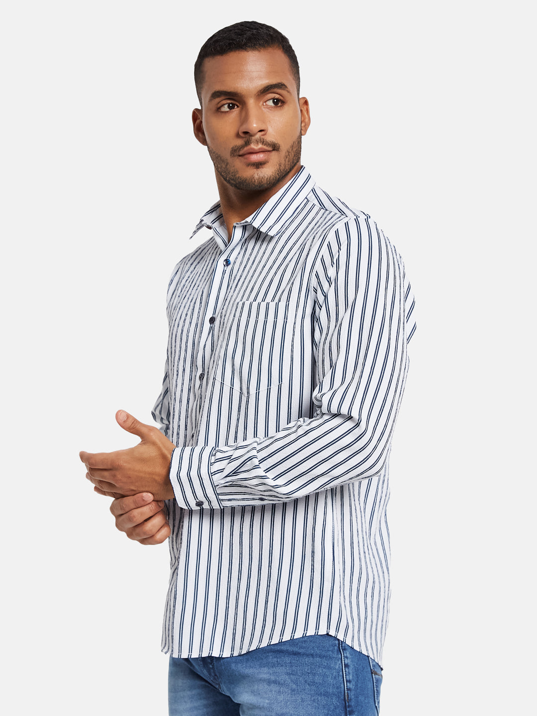METTLE Men Multi Stripes Opaque Striped Casual Shirt