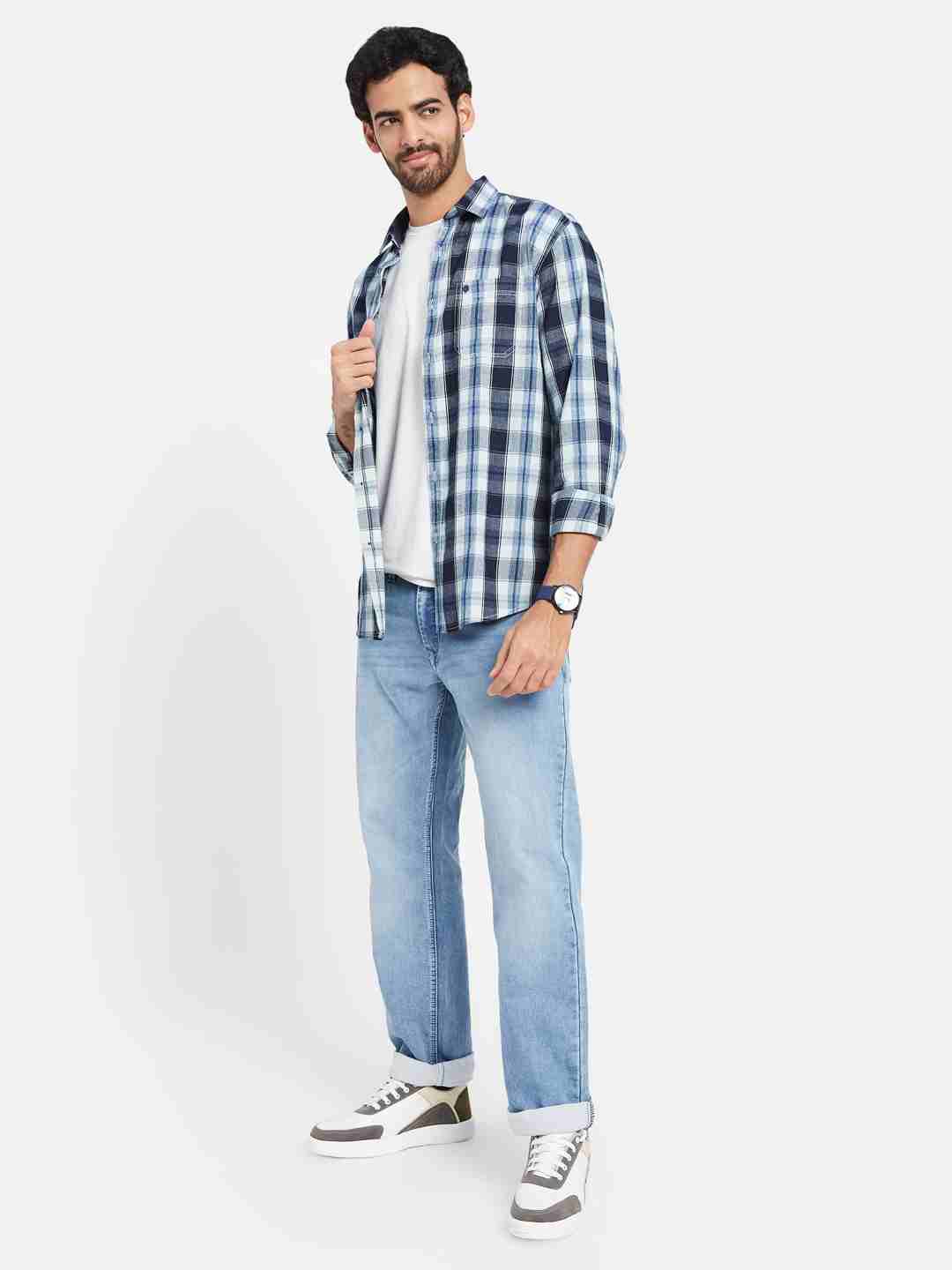 Mettle Tartan Checked Spread Collar Cotton Shirt