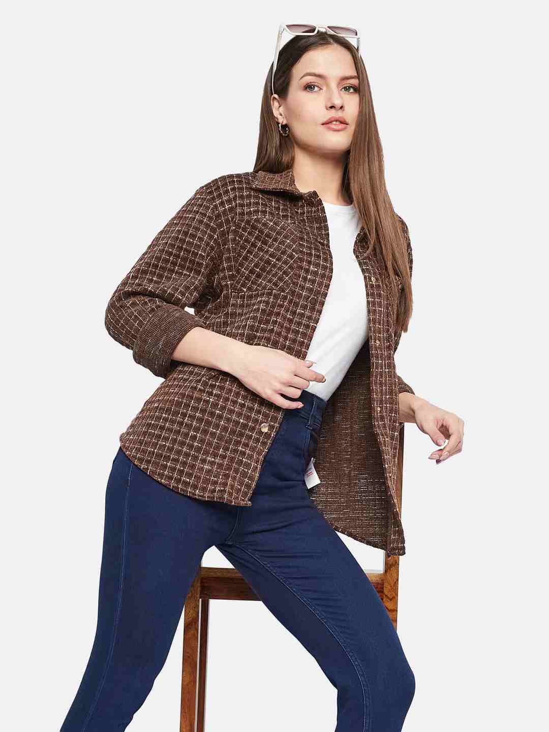 METTLE Women Spread Collar Checked Casual Shirt