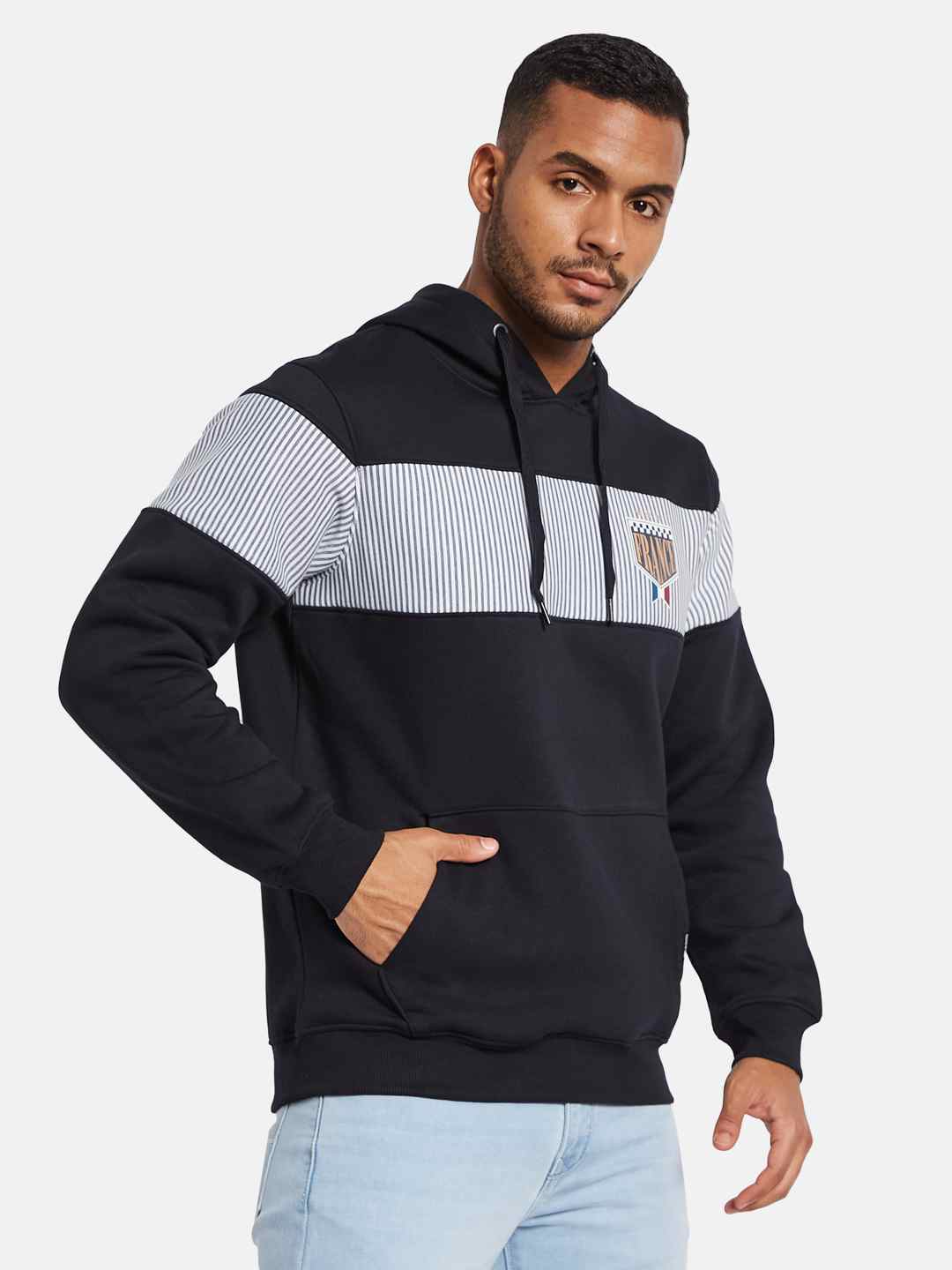 Octave Men Striped Hooded Sweatshirt