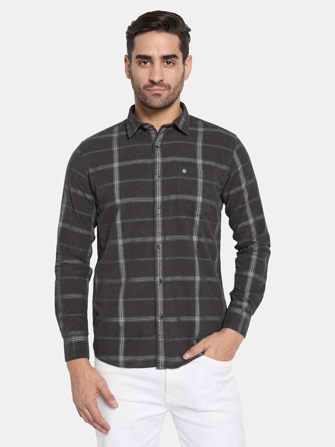 METTLE Men Spread Collar Checked Cotton Casual Shirt