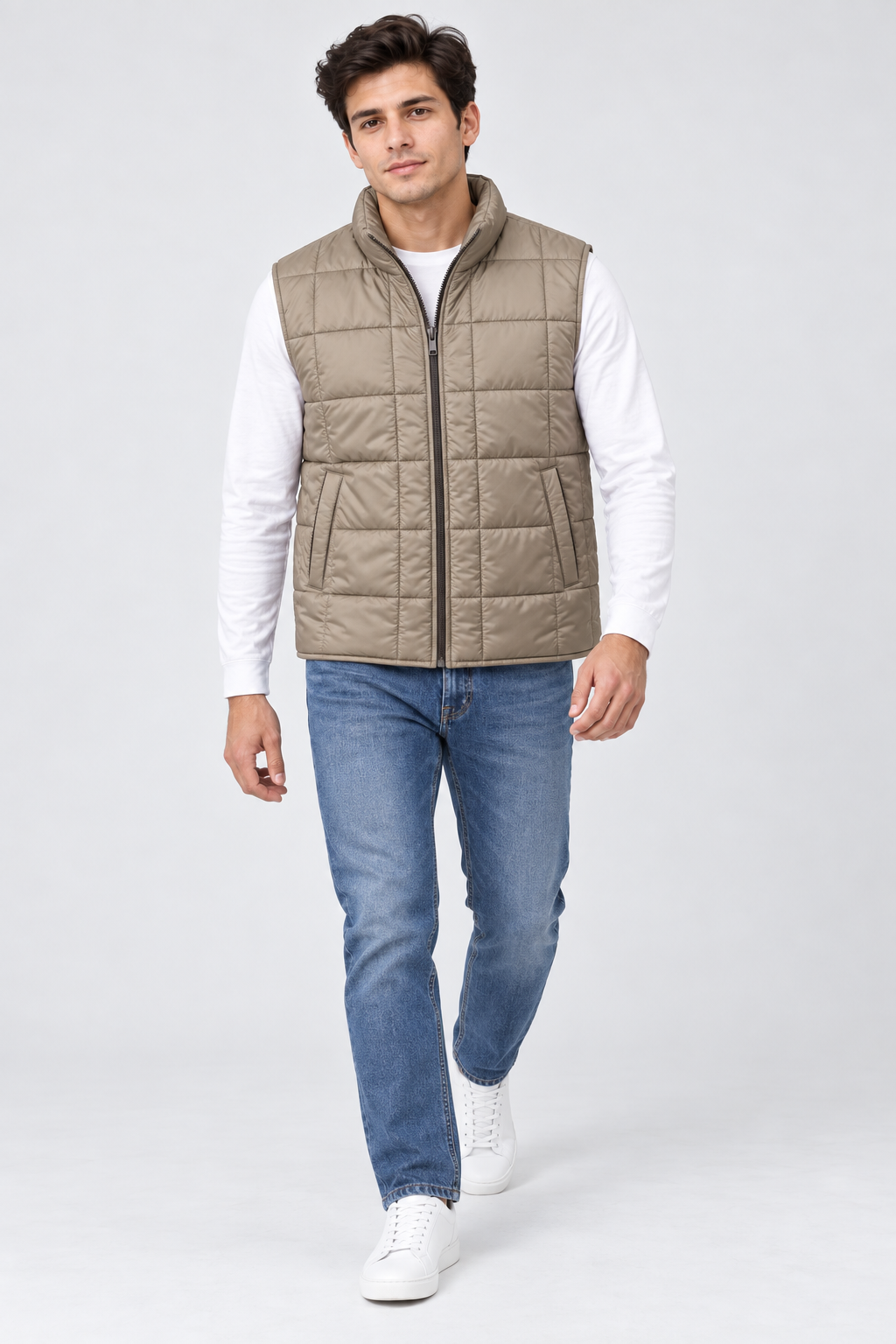 Men’s Espresso Lightweight Reversible Woven Puffer Gilet – Regular Fit Sleeveless Jacket