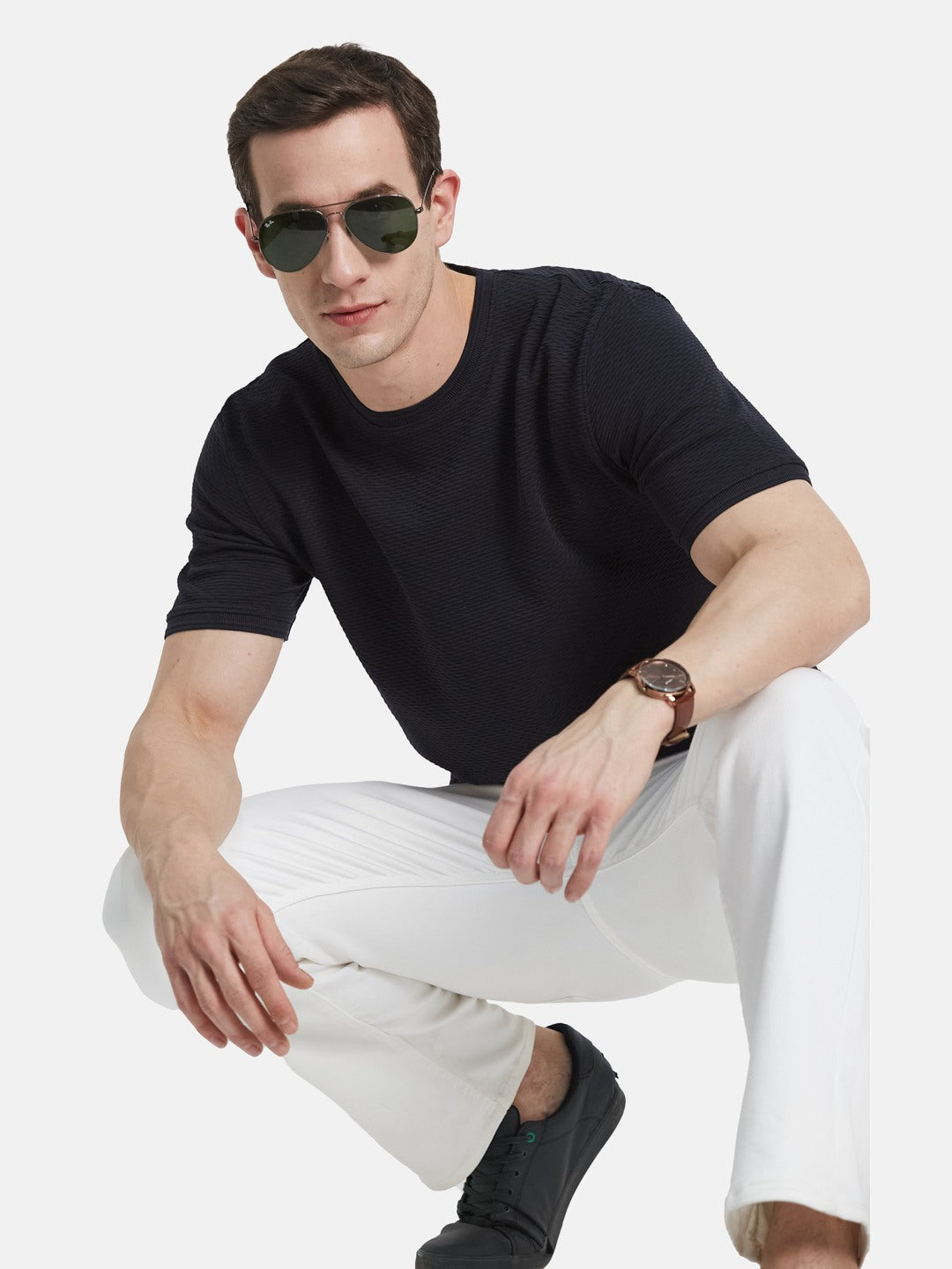 STRUCTURE ROUND NECK BUBBLE KNIT T-SHIRT