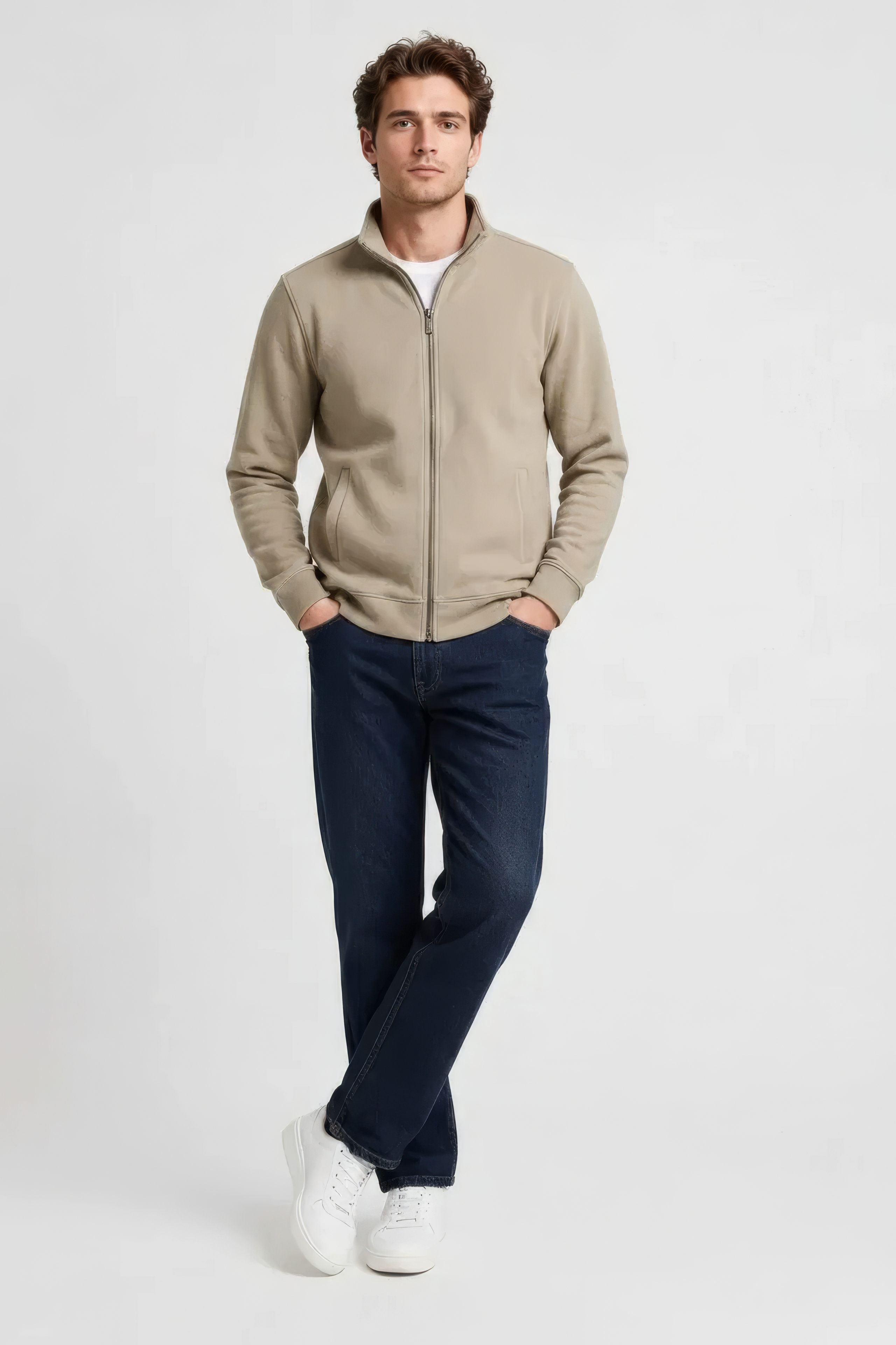 Men’s Natural Melange Full Zip Sweatshirt – Premium Blended German Velvet