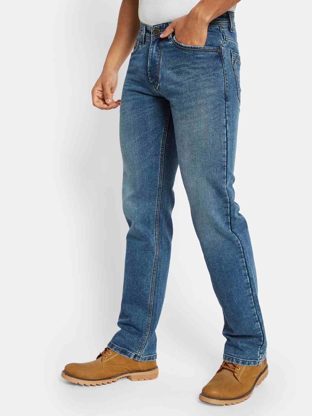 Octave Men Straight Fit Low Distress Light Fade Stretchable Jeans