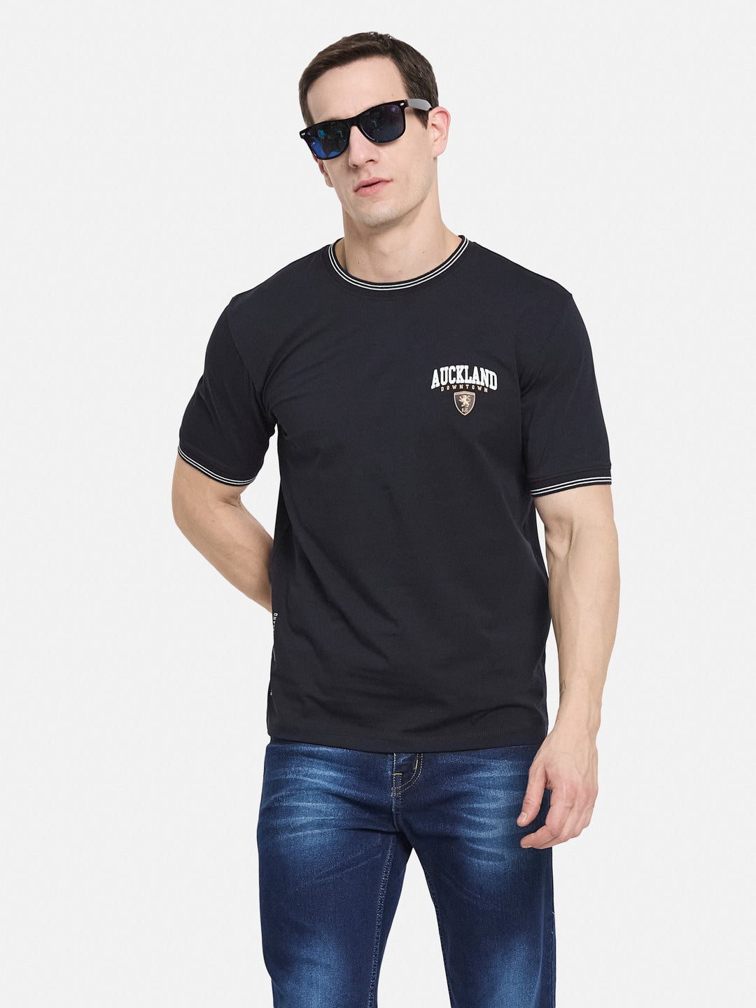 BACK PRINT ROUND NECK SINGLE JERSEY KNIT LYCRA T-SHIRT