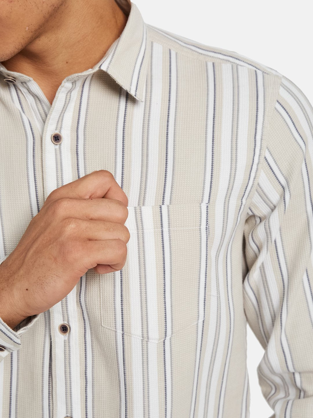 METTLE Men Vertical Striped Spread Collar Cotton Casual Shirt