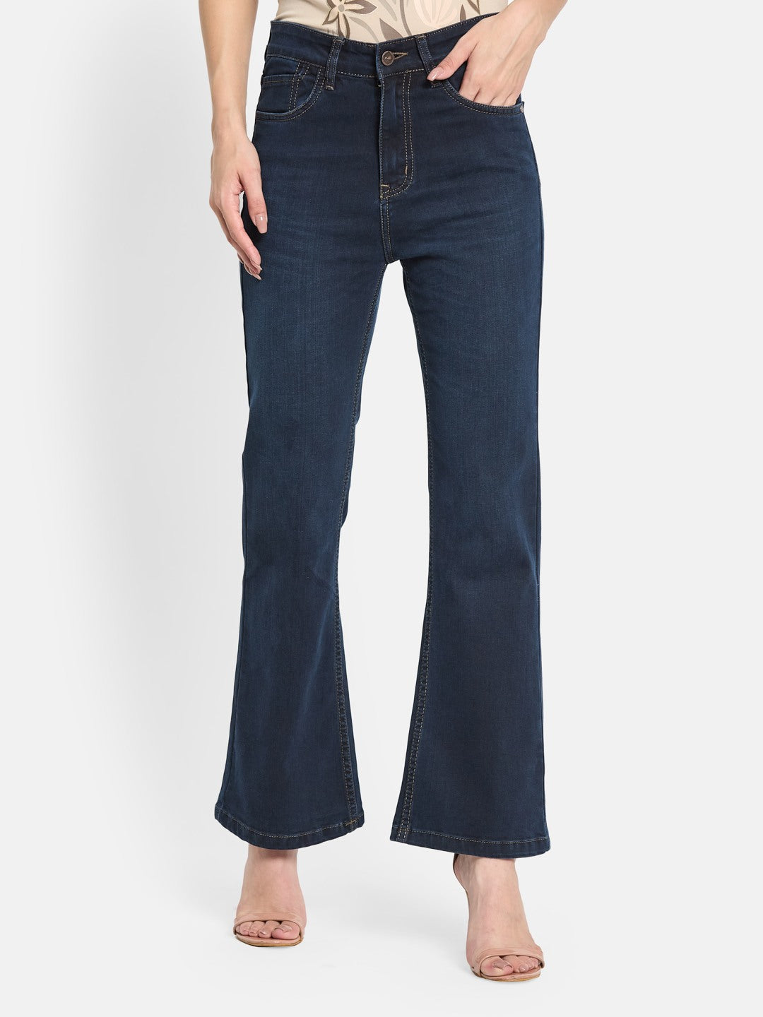 METTLE Women Bootcut Light Fade Stretchable Jeans