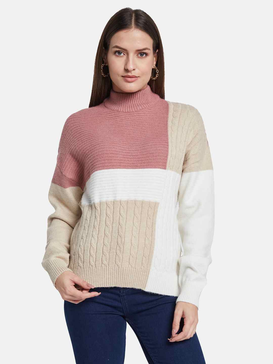 METTLE Women Colourblocked Pullover