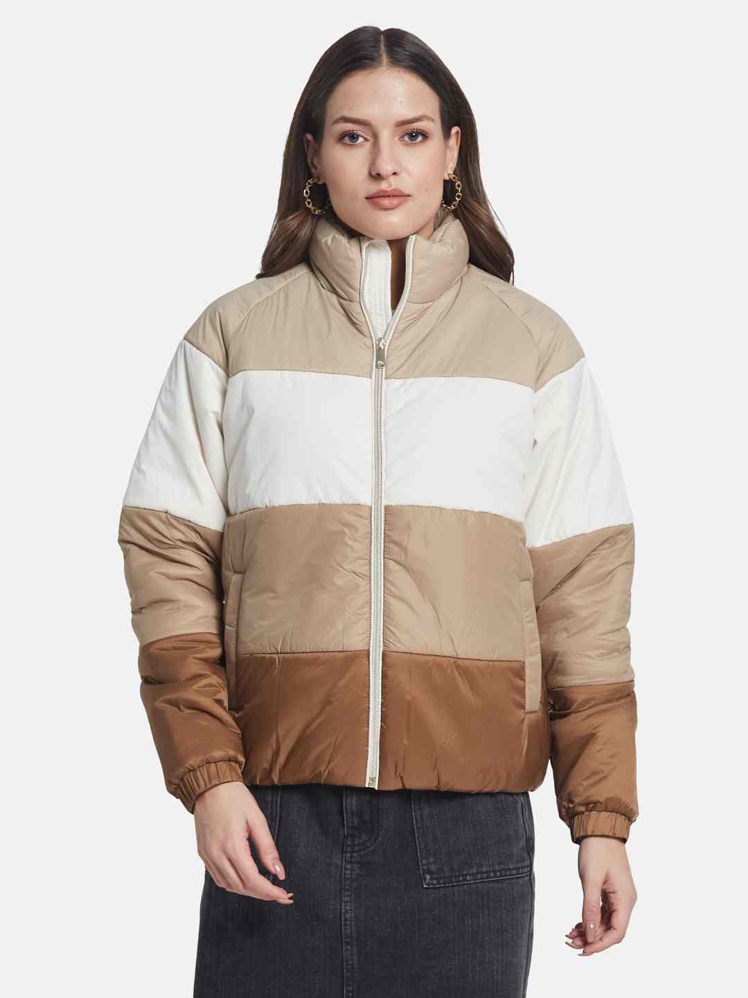 METTLE Women Colourblocked Padded Jacket
