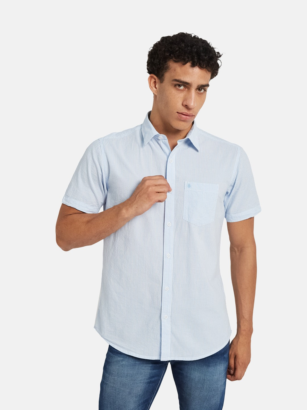 METTLE Multi Stripes Striped Spread Collar Cotton Shirt