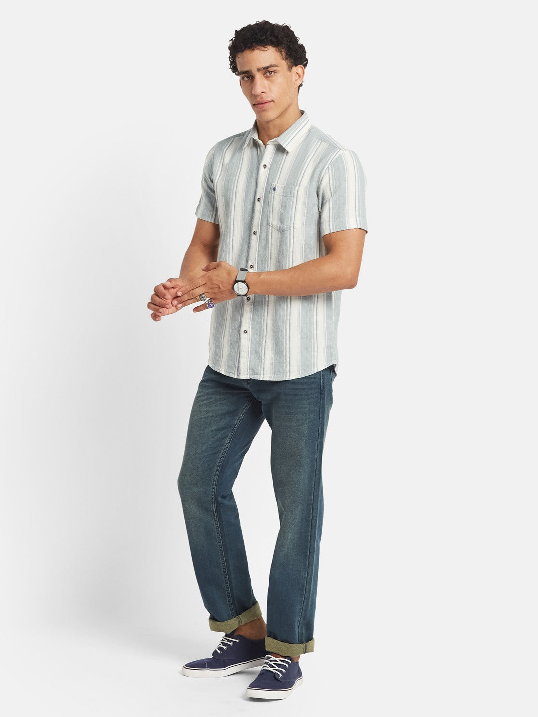 METTLE SS25 Vertical Striped Spread Collar Cotton Casual Shirt