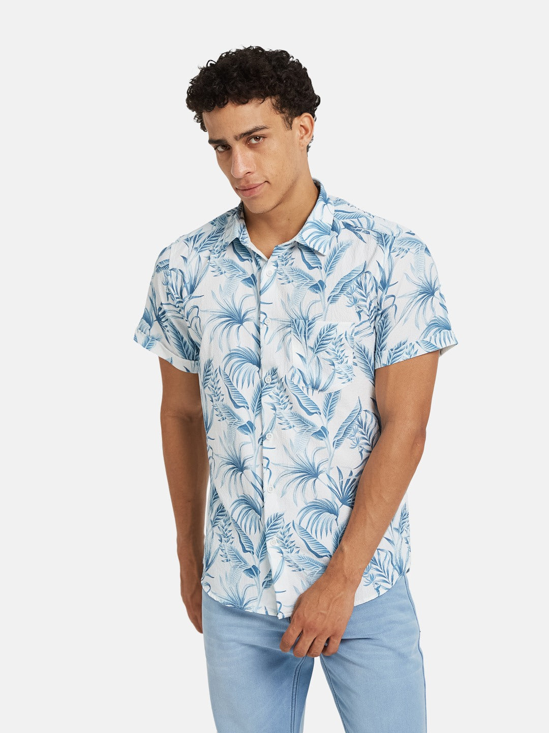 METTLE Men Floral Printed Spread Collar Cotton Casual Shirt