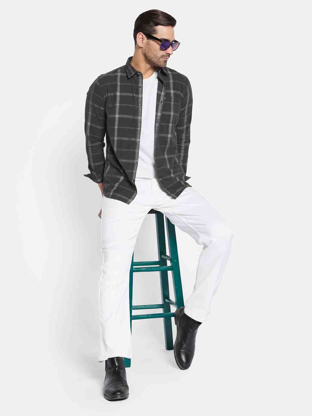 METTLE Men Spread Collar Checked Cotton Casual Shirt