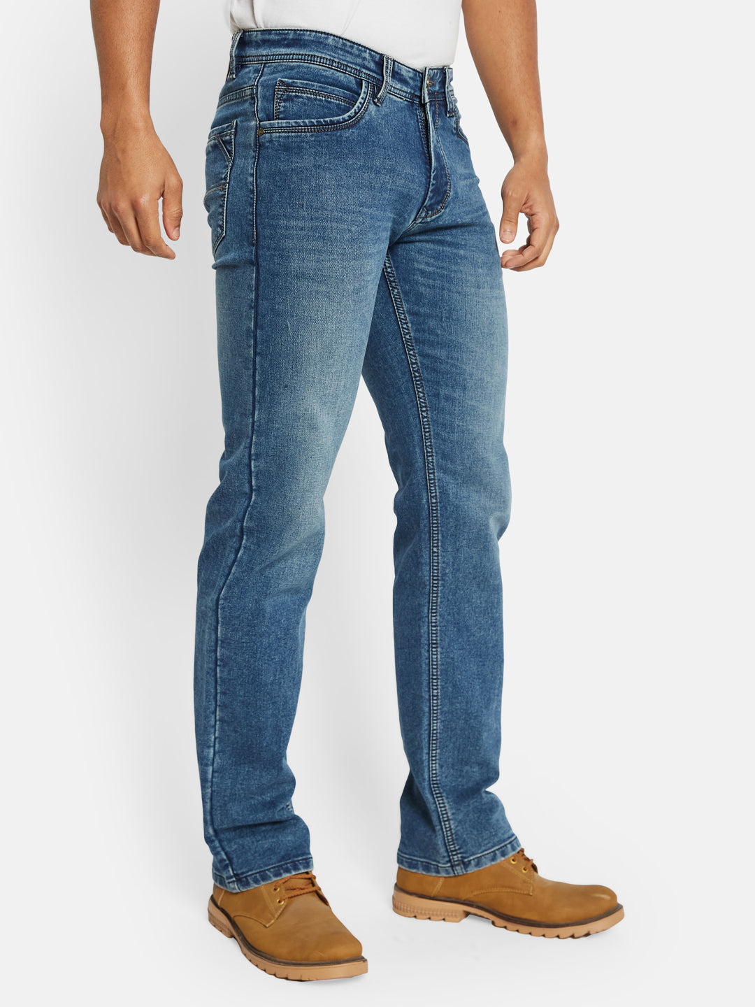 Octave Men Straight Fit Low Distress Light Fade Stretchable Jeans