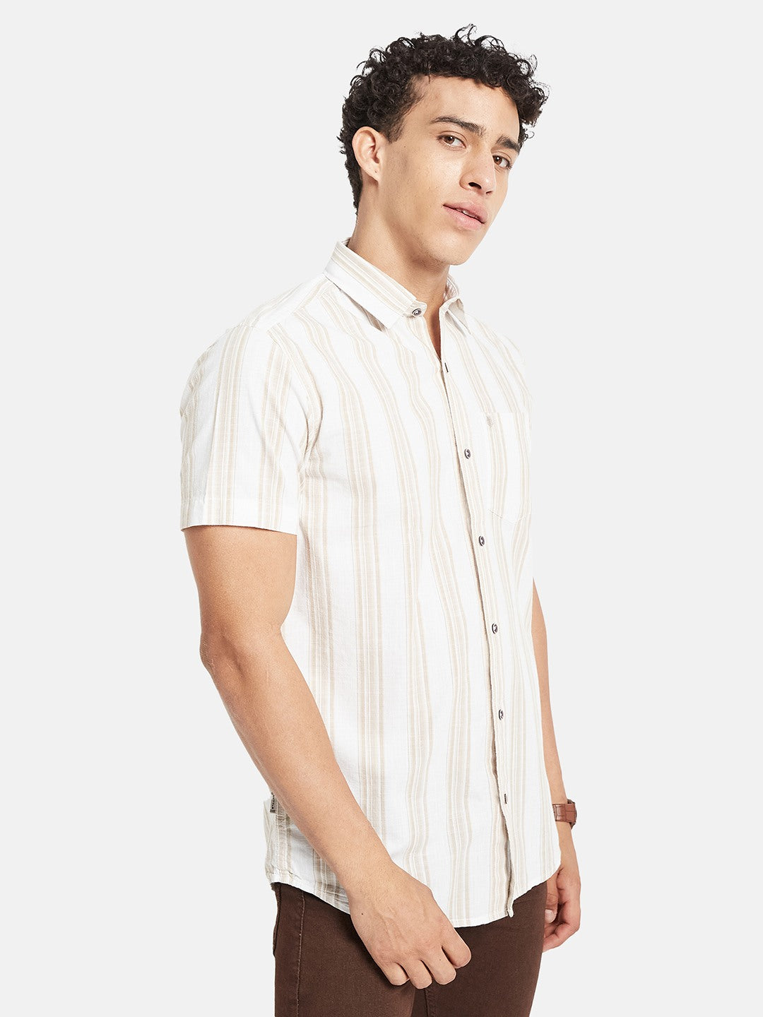 METTLE SS25 Vertical Striped Spread Collar Cotton Casual Shirt
