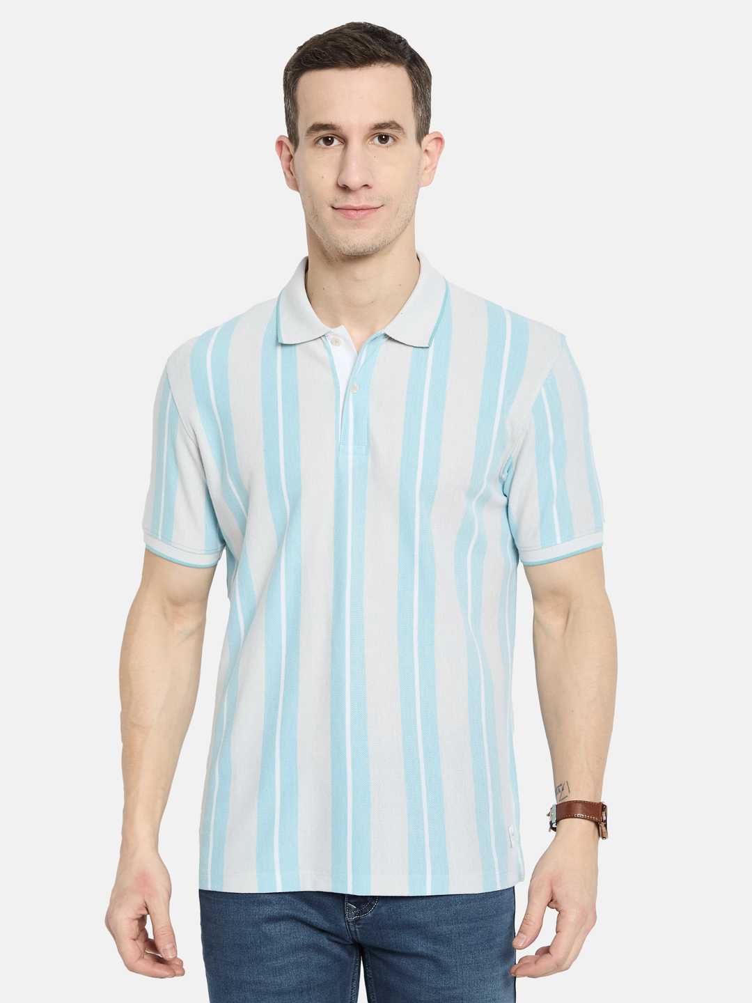 Octave Men Striped Polo Collar T-shirt