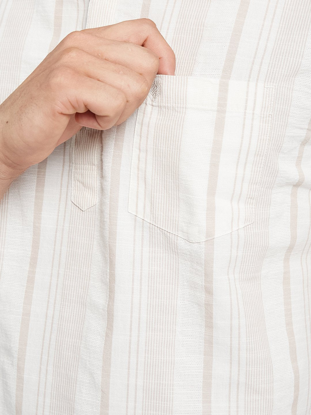 METTLE Striped Mandarin Collar Casual Cotton Shirt